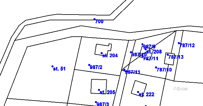 Parcela st. 204 v KÚ Tis u Blatna, Katastrální mapa