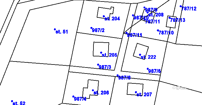 Parcela st. 205 v KÚ Tis u Blatna, Katastrální mapa