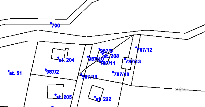 Parcela st. 208 v KÚ Tis u Blatna, Katastrální mapa