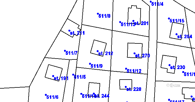 Parcela st. 212 v KÚ Tis u Blatna, Katastrální mapa