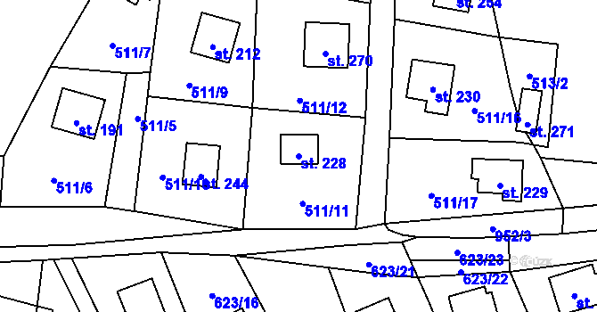 Parcela st. 228 v KÚ Tis u Blatna, Katastrální mapa