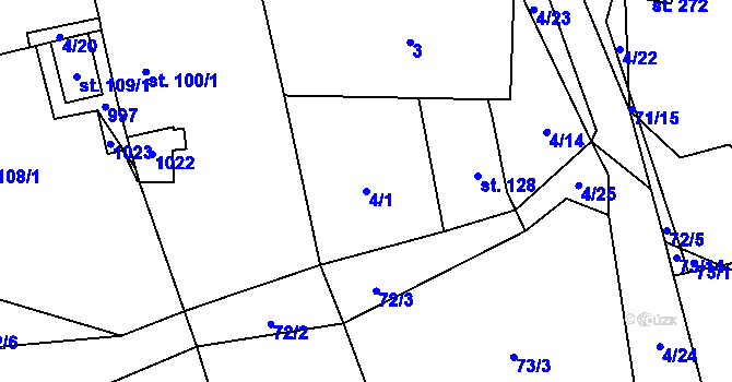 Parcela st. 4/1 v KÚ Tis u Blatna, Katastrální mapa