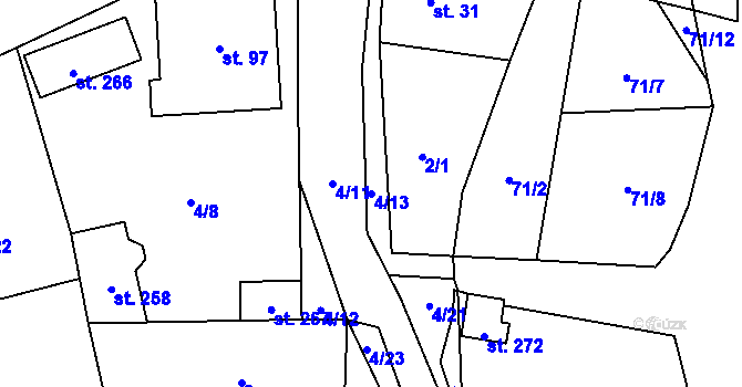 Parcela st. 4/13 v KÚ Tis u Blatna, Katastrální mapa