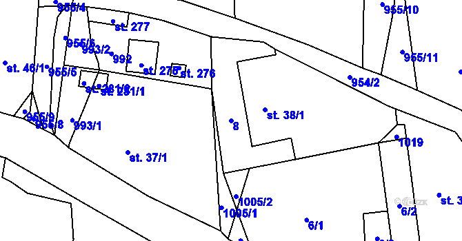 Parcela st. 8 v KÚ Tis u Blatna, Katastrální mapa