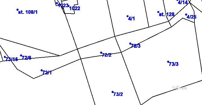 Parcela st. 72/2 v KÚ Tis u Blatna, Katastrální mapa