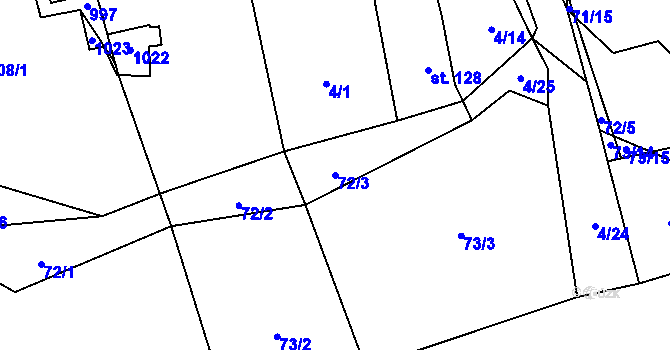Parcela st. 72/3 v KÚ Tis u Blatna, Katastrální mapa