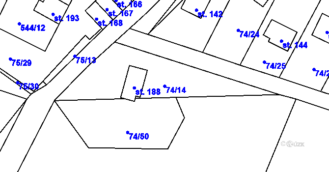 Parcela st. 74/14 v KÚ Tis u Blatna, Katastrální mapa