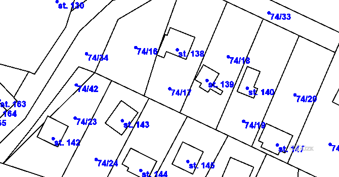 Parcela st. 74/17 v KÚ Tis u Blatna, Katastrální mapa