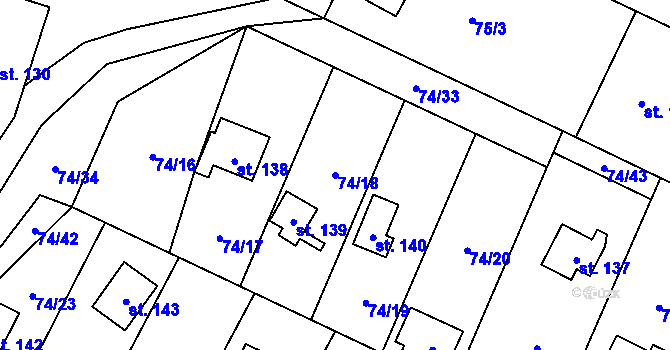 Parcela st. 74/18 v KÚ Tis u Blatna, Katastrální mapa