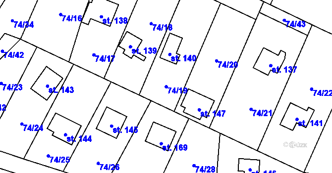 Parcela st. 74/19 v KÚ Tis u Blatna, Katastrální mapa