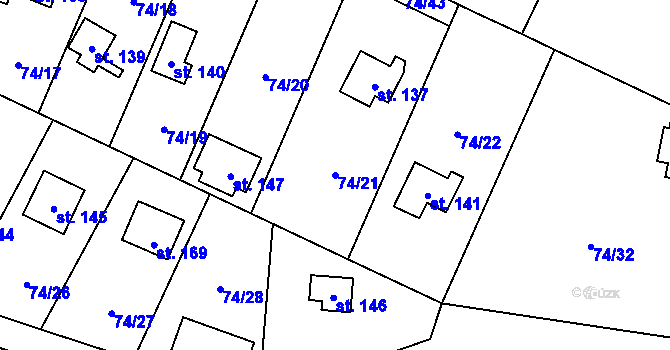 Parcela st. 74/21 v KÚ Tis u Blatna, Katastrální mapa