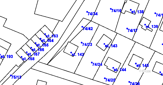 Parcela st. 74/23 v KÚ Tis u Blatna, Katastrální mapa