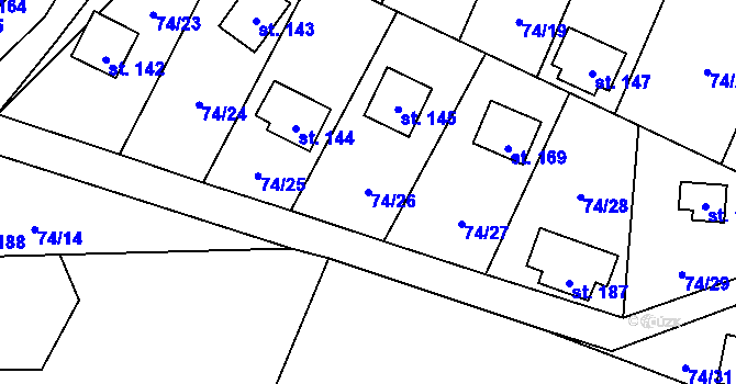 Parcela st. 74/26 v KÚ Tis u Blatna, Katastrální mapa