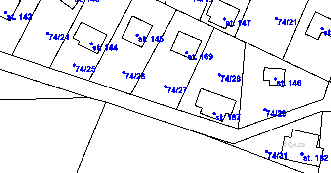 Parcela st. 74/27 v KÚ Tis u Blatna, Katastrální mapa
