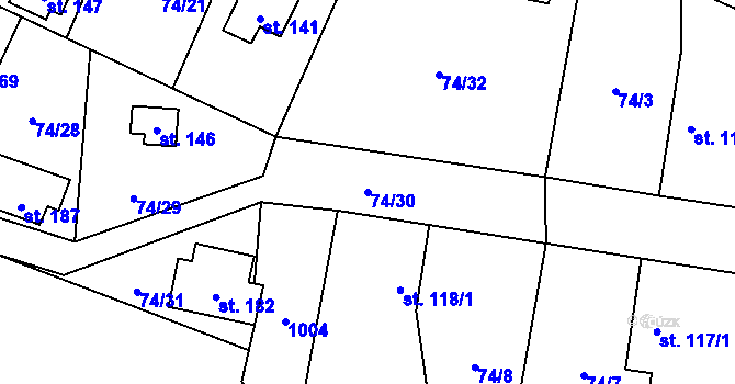 Parcela st. 74/30 v KÚ Tis u Blatna, Katastrální mapa