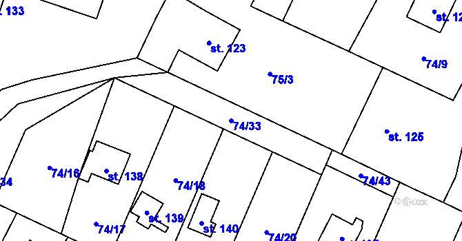Parcela st. 74/33 v KÚ Tis u Blatna, Katastrální mapa