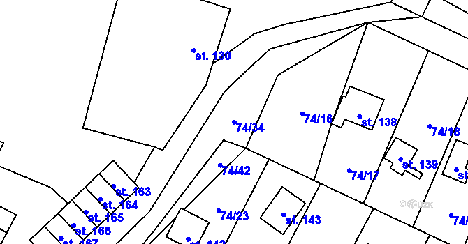 Parcela st. 74/34 v KÚ Tis u Blatna, Katastrální mapa