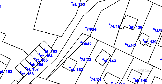 Parcela st. 74/42 v KÚ Tis u Blatna, Katastrální mapa