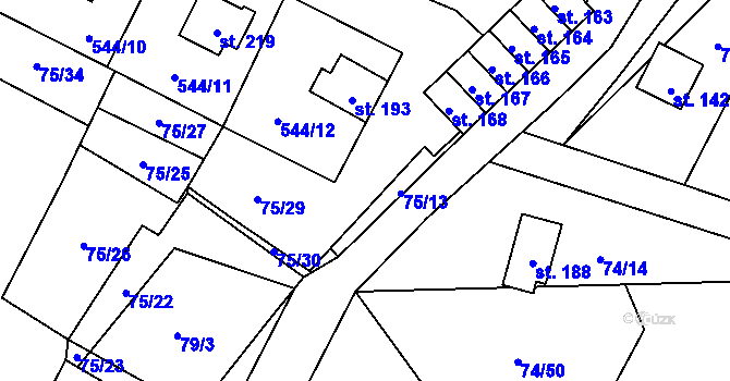 Parcela st. 75/16 v KÚ Tis u Blatna, Katastrální mapa