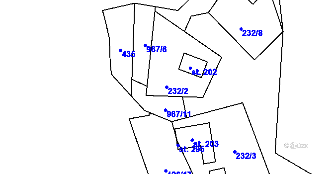 Parcela st. 232/2 v KÚ Tis u Blatna, Katastrální mapa