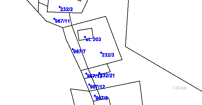 Parcela st. 232/3 v KÚ Tis u Blatna, Katastrální mapa