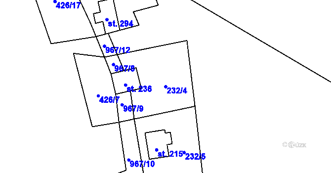 Parcela st. 232/4 v KÚ Tis u Blatna, Katastrální mapa