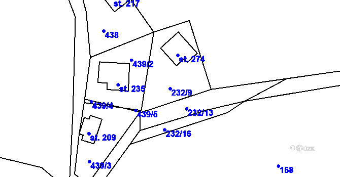 Parcela st. 232/9 v KÚ Tis u Blatna, Katastrální mapa