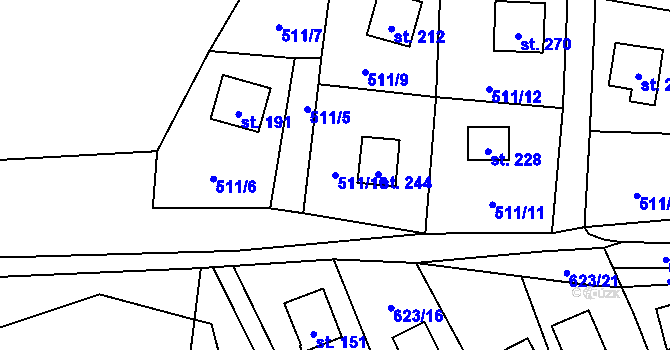 Parcela st. 511/10 v KÚ Tis u Blatna, Katastrální mapa
