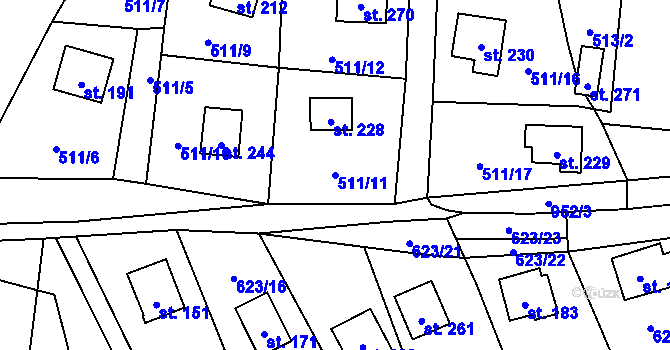 Parcela st. 511/11 v KÚ Tis u Blatna, Katastrální mapa