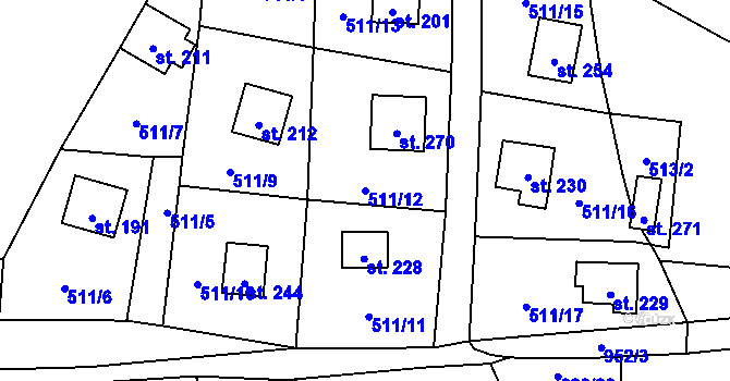Parcela st. 511/12 v KÚ Tis u Blatna, Katastrální mapa