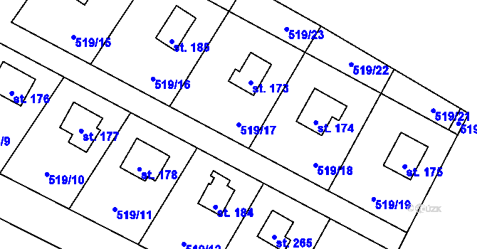 Parcela st. 519/17 v KÚ Tis u Blatna, Katastrální mapa