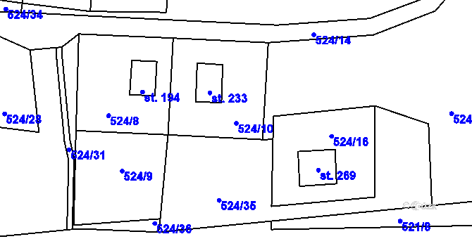 Parcela st. 524/10 v KÚ Tis u Blatna, Katastrální mapa