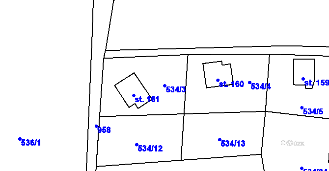Parcela st. 534/3 v KÚ Tis u Blatna, Katastrální mapa