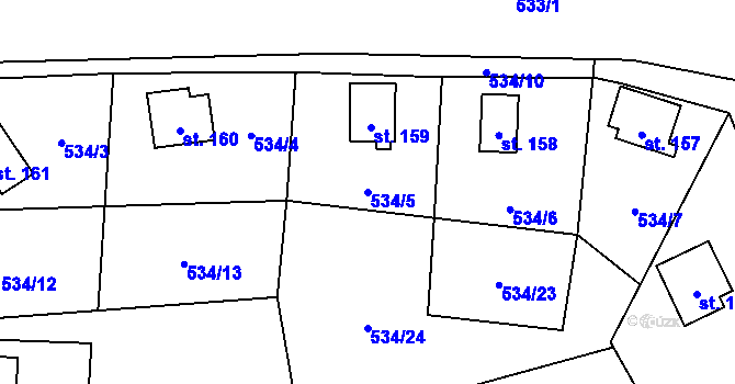 Parcela st. 534/5 v KÚ Tis u Blatna, Katastrální mapa