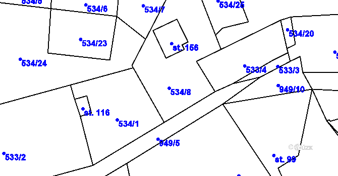 Parcela st. 534/8 v KÚ Tis u Blatna, Katastrální mapa