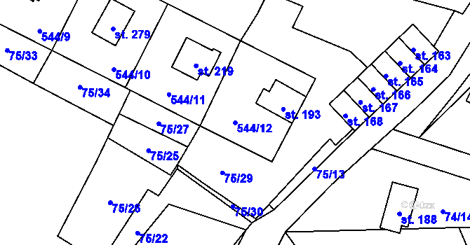 Parcela st. 544/12 v KÚ Tis u Blatna, Katastrální mapa