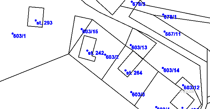 Parcela st. 603/2 v KÚ Tis u Blatna, Katastrální mapa