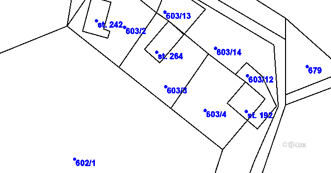 Parcela st. 603/3 v KÚ Tis u Blatna, Katastrální mapa