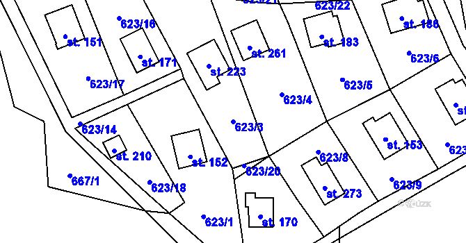 Parcela st. 623/3 v KÚ Tis u Blatna, Katastrální mapa