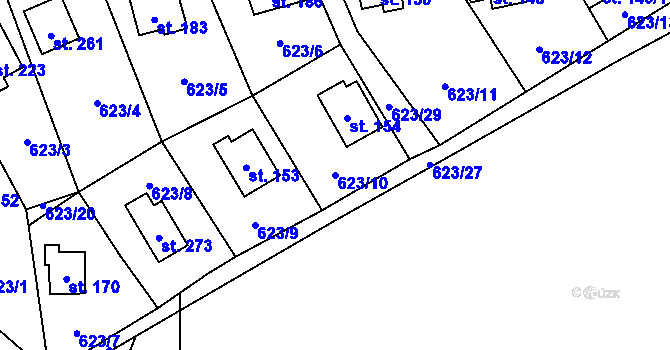 Parcela st. 623/10 v KÚ Tis u Blatna, Katastrální mapa