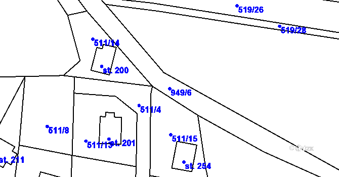 Parcela st. 949/6 v KÚ Tis u Blatna, Katastrální mapa