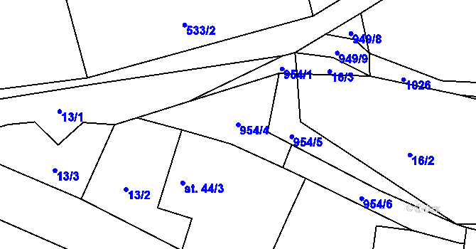 Parcela st. 954/4 v KÚ Tis u Blatna, Katastrální mapa