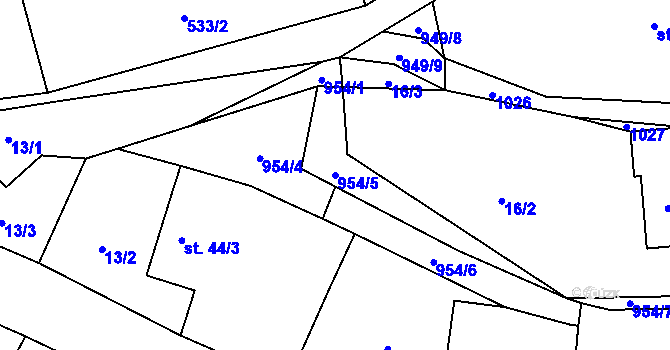 Parcela st. 954/5 v KÚ Tis u Blatna, Katastrální mapa