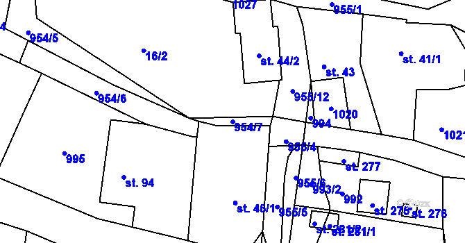 Parcela st. 954/7 v KÚ Tis u Blatna, Katastrální mapa