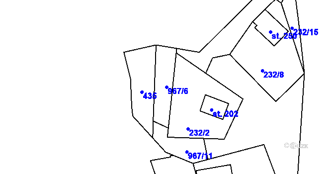 Parcela st. 967/6 v KÚ Tis u Blatna, Katastrální mapa