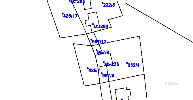 Parcela st. 967/8 v KÚ Tis u Blatna, Katastrální mapa