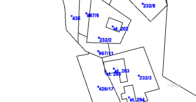 Parcela st. 967/11 v KÚ Tis u Blatna, Katastrální mapa