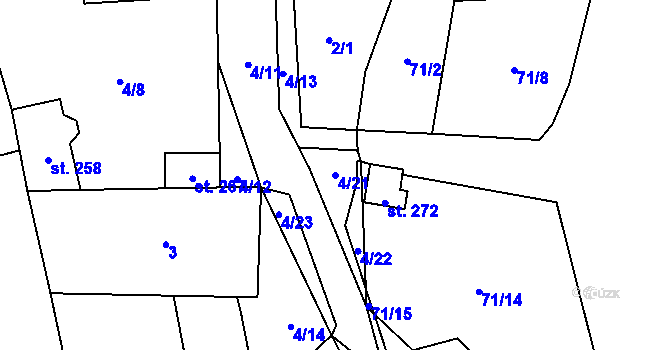 Parcela st. 4/21 v KÚ Tis u Blatna, Katastrální mapa