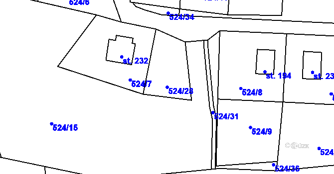 Parcela st. 524/28 v KÚ Tis u Blatna, Katastrální mapa