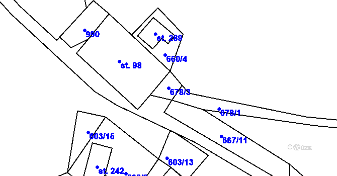 Parcela st. 678/3 v KÚ Tis u Blatna, Katastrální mapa